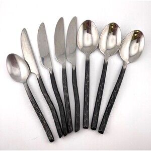 Pier 1 CALDERA 8pc Silverware Stainless Flatware Wavy Black Matte Solid Handles